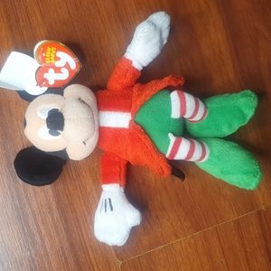 Mickey And Minnie Bean Bag Christmas Santa Plush Small